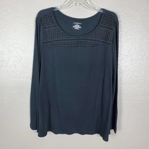 Lane Bryant Black Crochet Lace Yoke Boat Neck Top 18/20